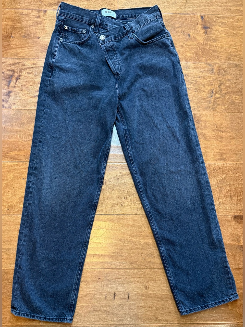 AGOLDE Criss Cross Jeans 26 Washed Black Straight Leg Button Fly